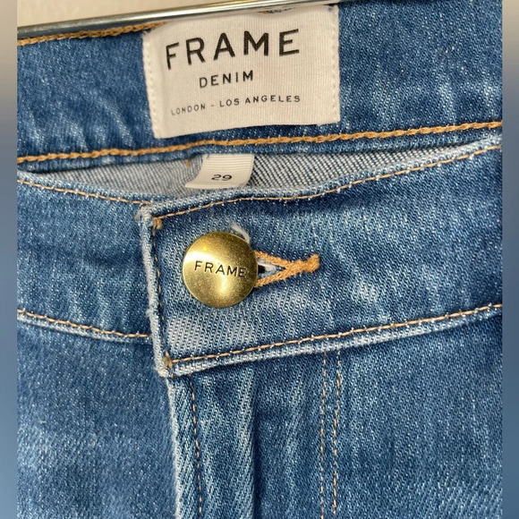 Frame Le Nouveau Straight Asymmetrical Raw Hem Jeans Women’s Size 29 Denim - Picture 7 of 8